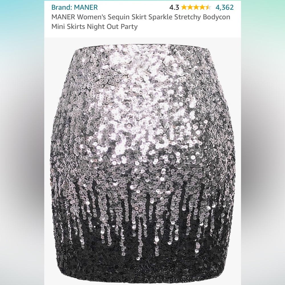 NWT Silver Sequin Stretch Skirt, Rhinestone Cowboy, Disco, Metallic - Picture 15 of 15
